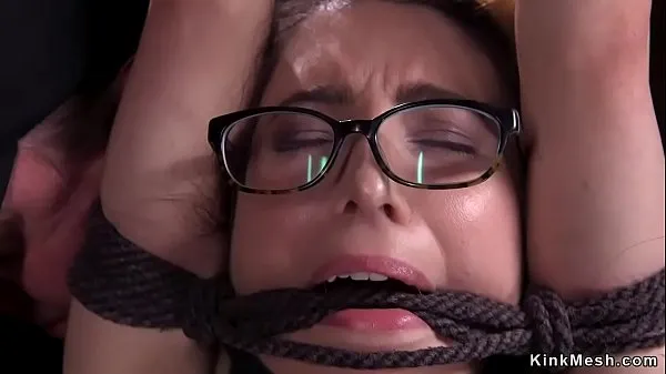In frog bondage position sexy brunette slave gets pussy vibrated and finger fucked by master Tiub halus terbaik