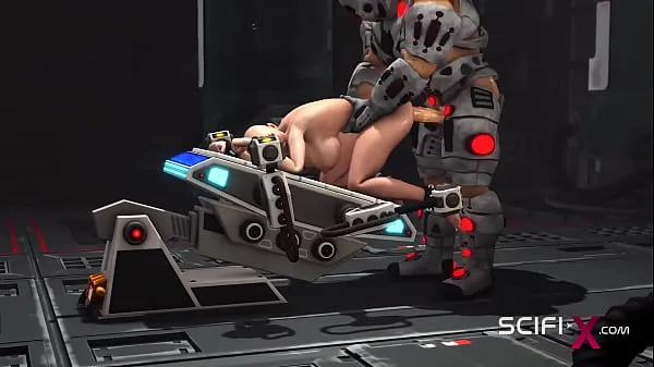 A legjobb Sci-fi male sex cyborg plays with a sexy young hottie in restraints in the lab finom cső